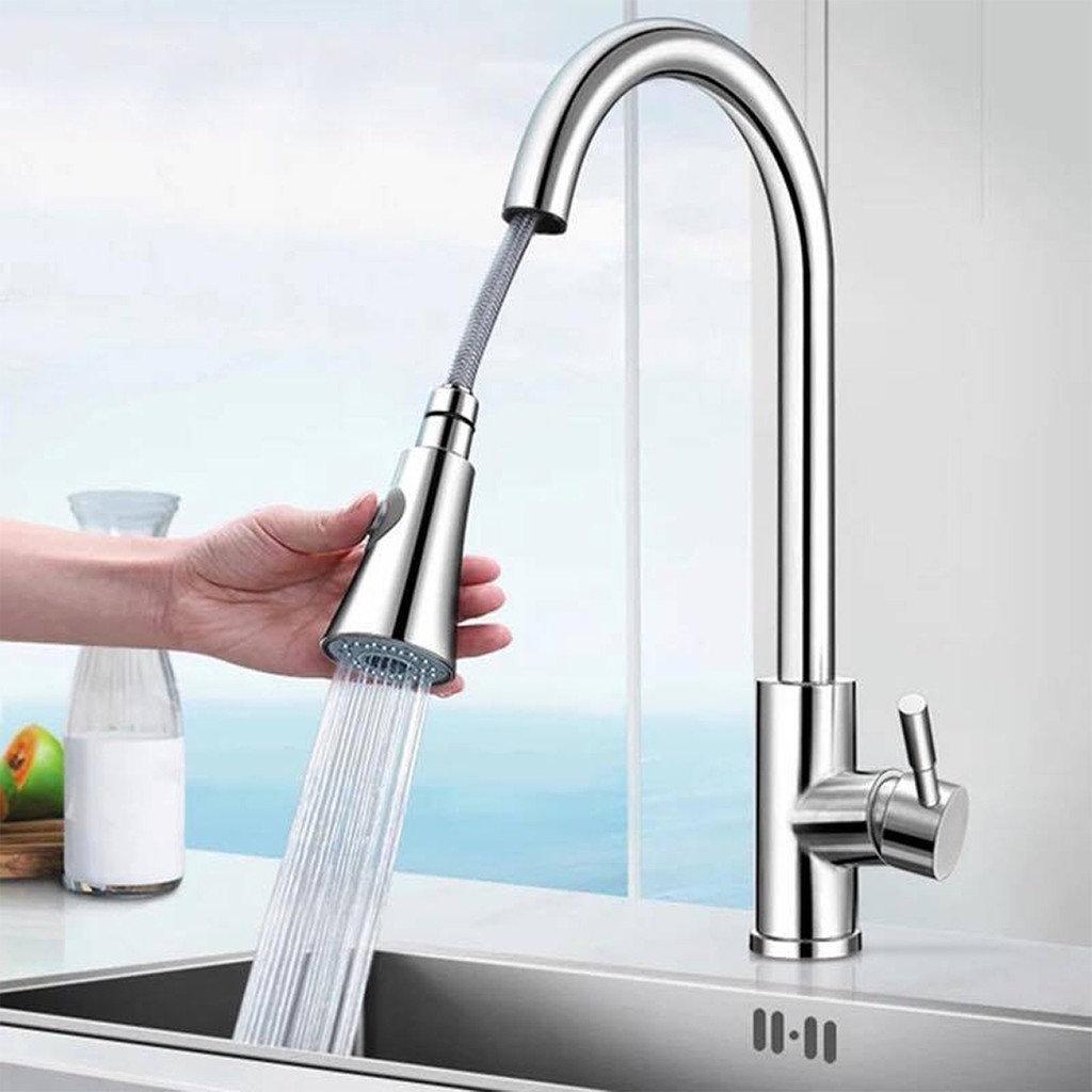 Vòi rửa chén nóng lạnh Inox 304 đầu dây rút