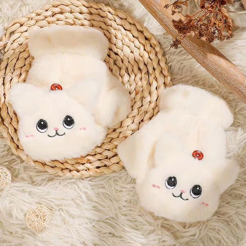 Găng tay lông mềm hở ngón giữ ấm họa tiết hoạt hình dễ thương