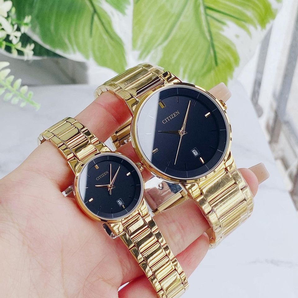 Đồng hồ đôi nam nữ dây thép Citizen BI5012 53E và EU6012 58E