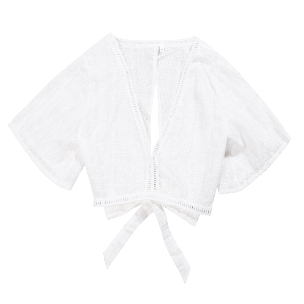 Áo Crop Top Vải Ren Màu Trắng Gợi Cảm Phong Cách Thanh Lịch Thời Trang Cho Phụ Nữ