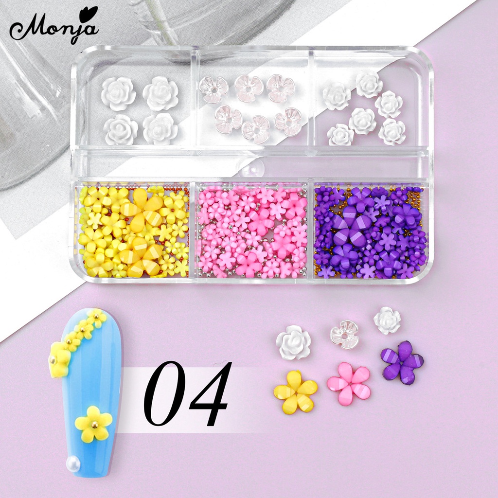 MONJA Hộp Phụ Kiện Trang Trí Móng Tay 6 Chi Tiết 3D Xinh Xắn