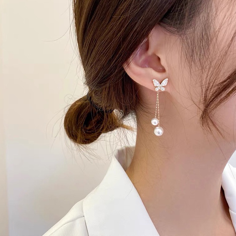 Đôi Bông Tai Dáng Dài Họa Tiết Bướm Thời Trang Cho Nữ