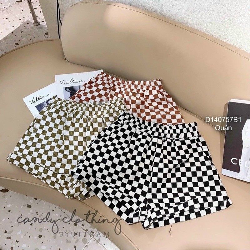 Quần shorts ống rộng Caro CAO CẤP ( HÌNH THẬT 100%)