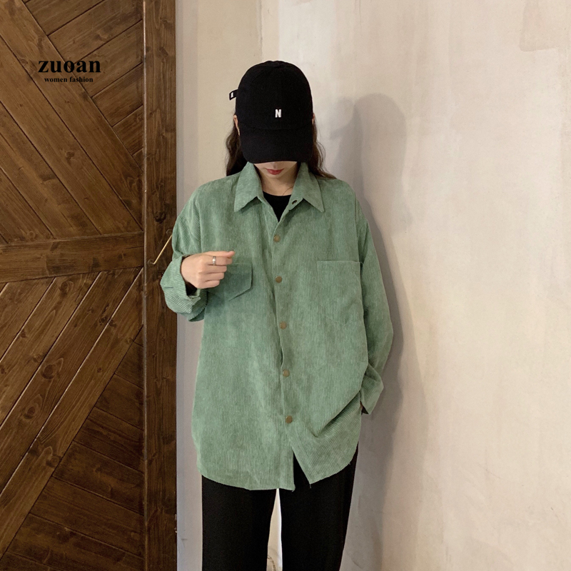 SUXI Áo sơ mi dáng rộng tay dài phong cách Hàn Quốc dành cho nữ