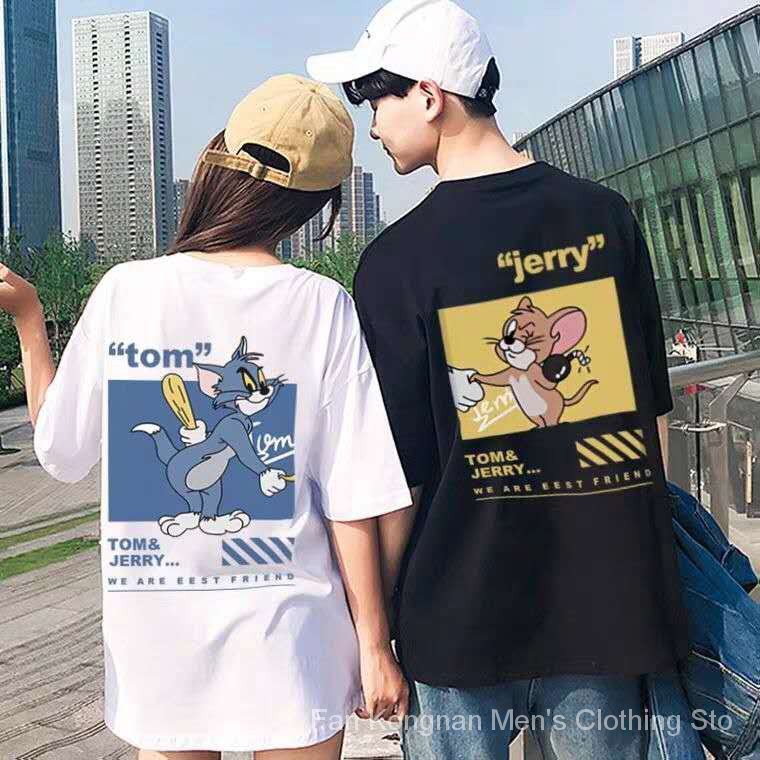 Áo Thun Cotton Dáng Rộng In Hoạt Hình Tom And Jerry Đáng Yêu Cho Cặp Đôi