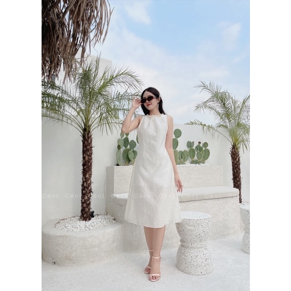 Đầm Midi cổ bèo hở lưng, Céci Store