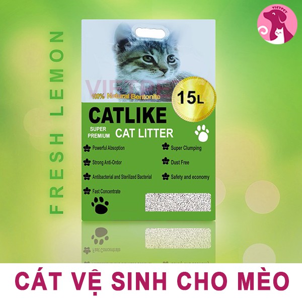 (Tặng xúc xích) CAT LITTER Cát vệ sinh cho mèo - Cát vệ sinh khử mùi diệt khuẩn cho mèo CATLIKE 15L