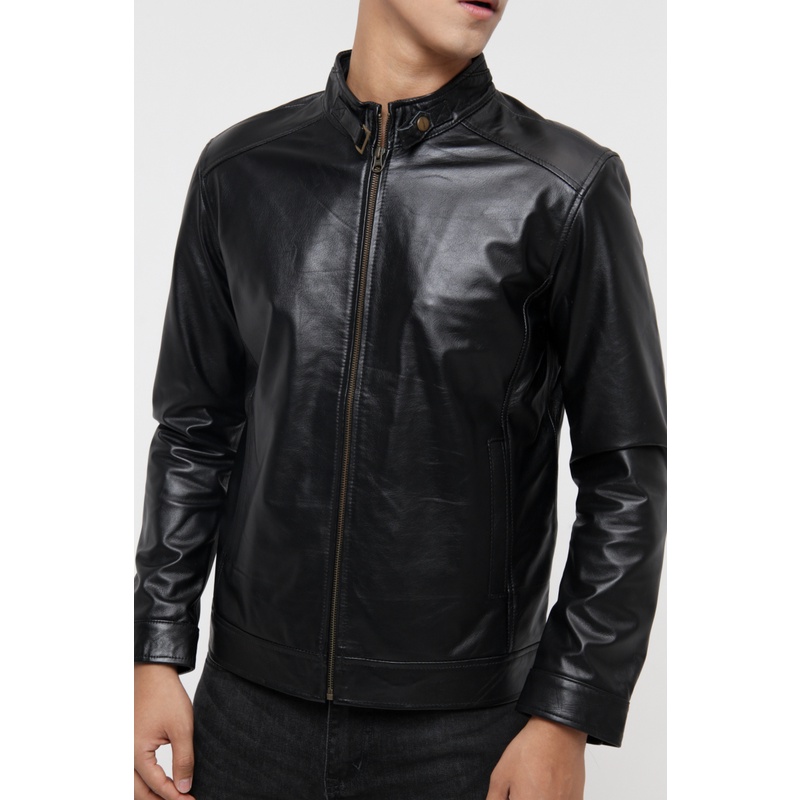 Áo da nam FTT Leather - Racer Jacket da bò trơn cổ khuy S2022 - Mã AD202B40