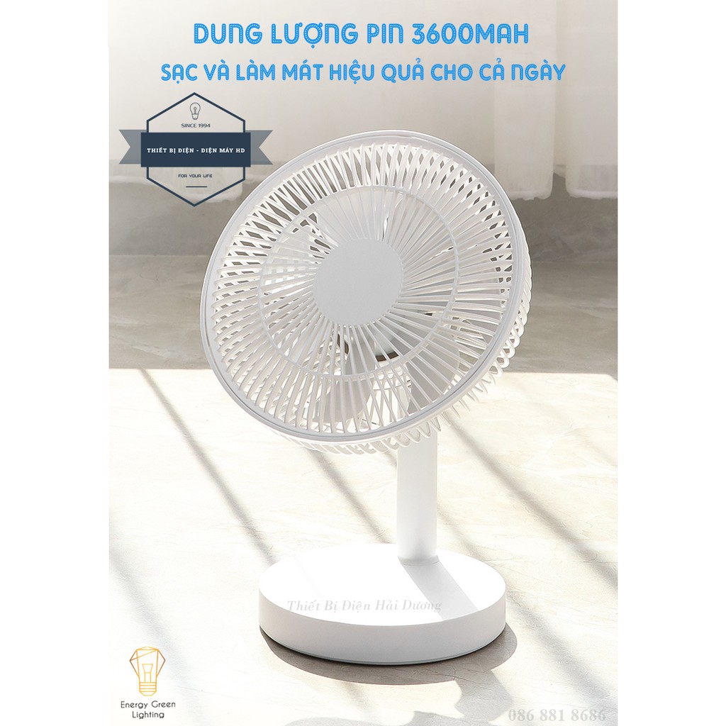 Quạt Tích Điện Để Bàn F3S - 4 Tốc Độ Gió - Pin 3600mAh Siêu Khỏe - Thời Gian Sử Dụng Lên Đến 8 Giờ - Bảo Hành 1 Năm