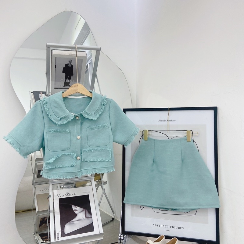 SET CROP BỐ DẠ XANH TƯA LAI + CHÂN VÁY