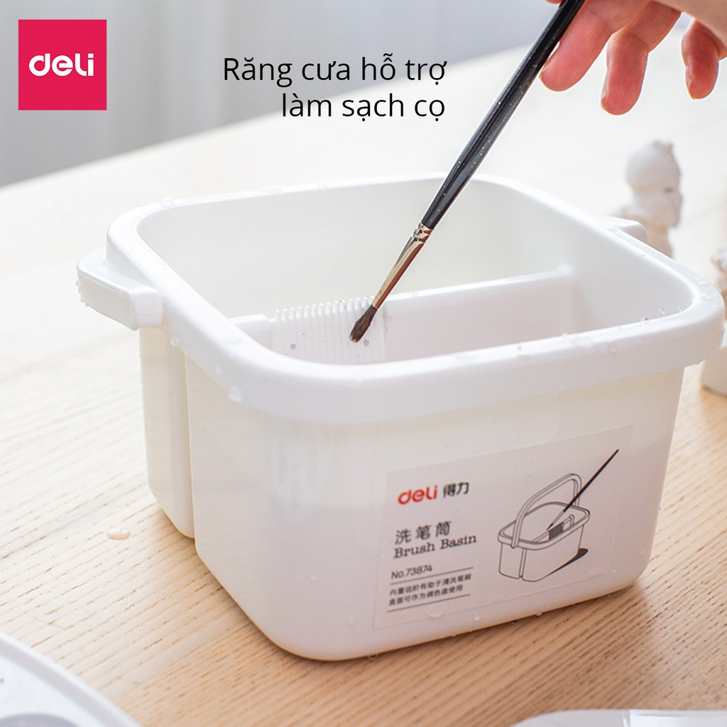 Xô rửa cọ vẽ 2 ngăn bằng nhựa Deli - kèm nắp - 1 chiếc - 73874