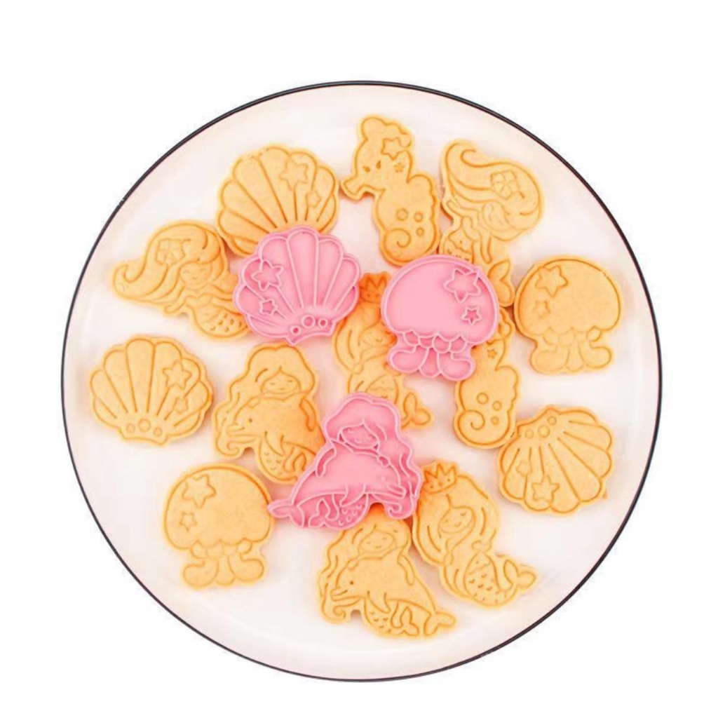 Bộ khuôn bánh quy, bánh qui, cookie, bánh cookies NÀNG TIÊN CÁ bằng nhựa 6 mẫu