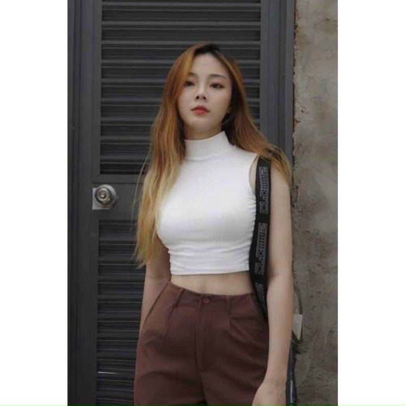 áo ba lỗ crop top ôm body cổ tròn thun bozip ôm dáng xinh