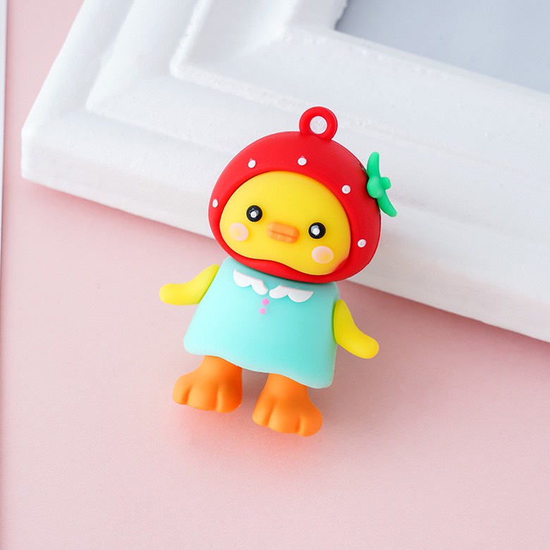 Móc khoá vịt trái cây dễ thương dùng treo khoá xe , balo