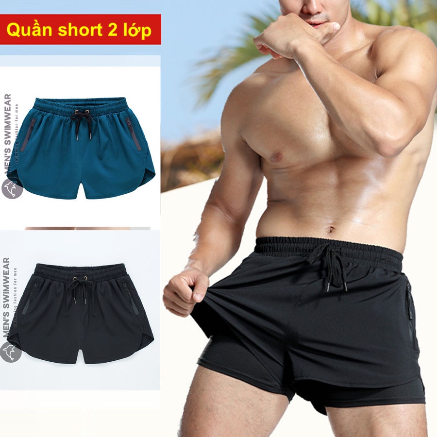 Quần đùi short nam 2 lớp đa dụng, đi bơi, tập gym, chạy bộ thể thao chính hãng Zeanus