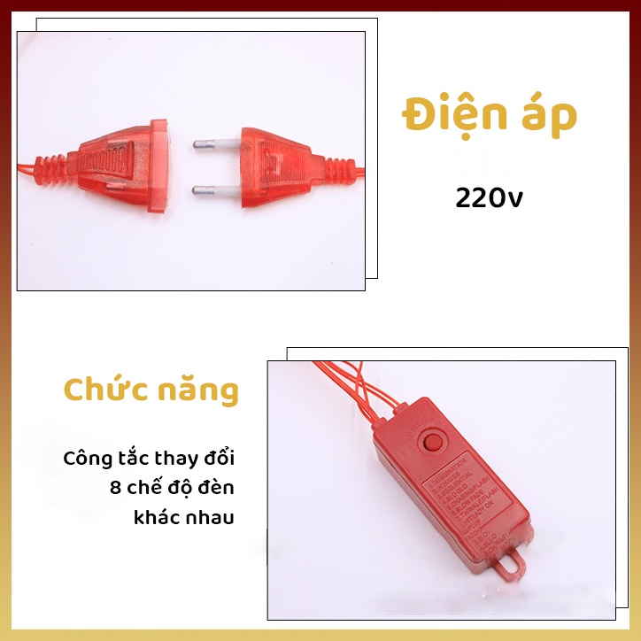 Bộ Đèn Lồng Đỏ Trang Trí Lễ Tết Đa Năng 3M, 200 bóng, 8 chế độ đèn, KC Home