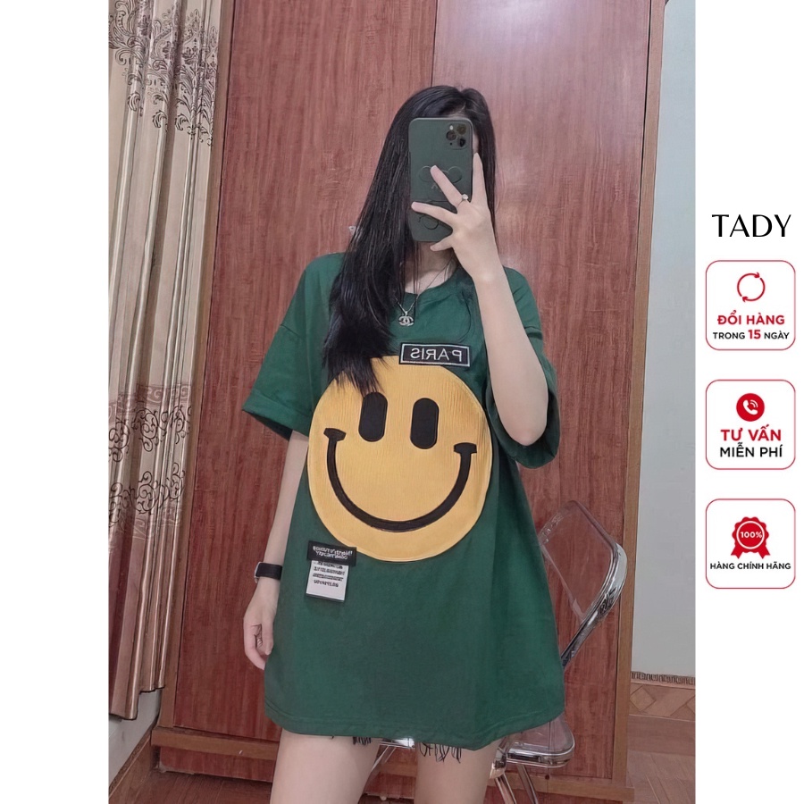 Áo Phông 3158 Cotton Nhung Quảng Châu In Mặt Cười Paris Nữ Nam, Áo Thun Tay Lỡ Oversize From Rộng Basic Chất Cotton