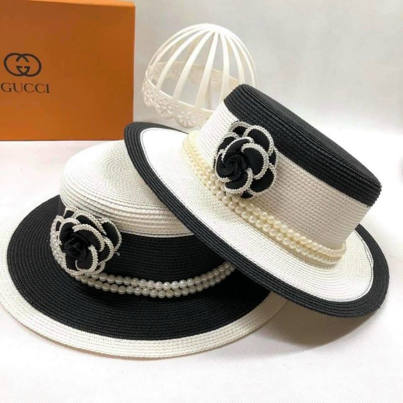 Mũ cói đi biển vành nhỏ gắn nơ xinh