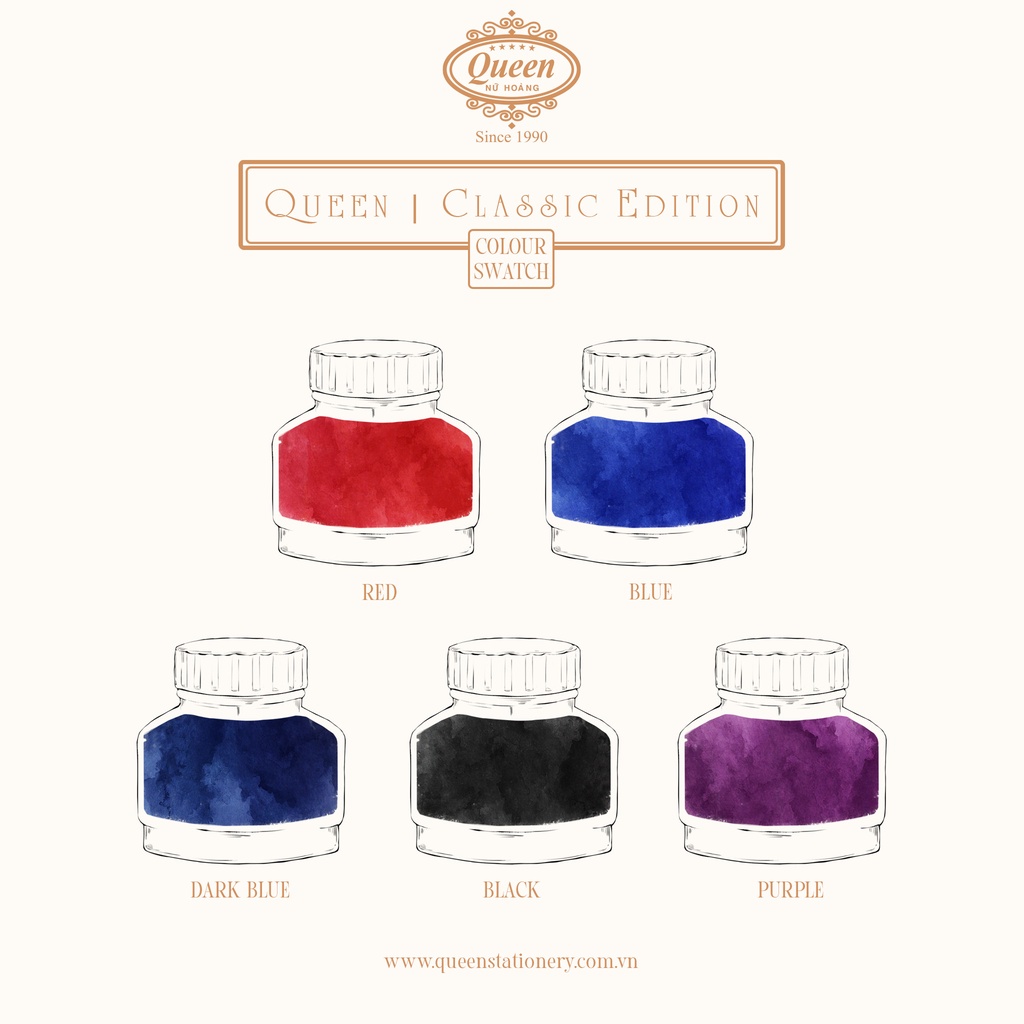 Mực viết máy Queen 45ml - Classic Edition/Phiên bản Cổ Điển