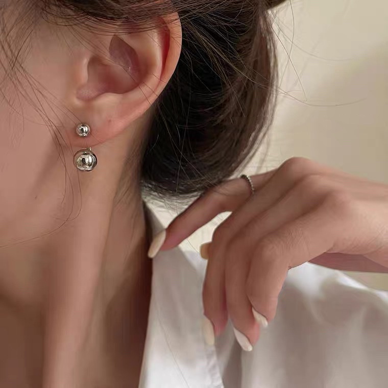 Bông tai mạ bạc 925 hình tròn thiết kế đơn giản phong cách Nhật Hàn