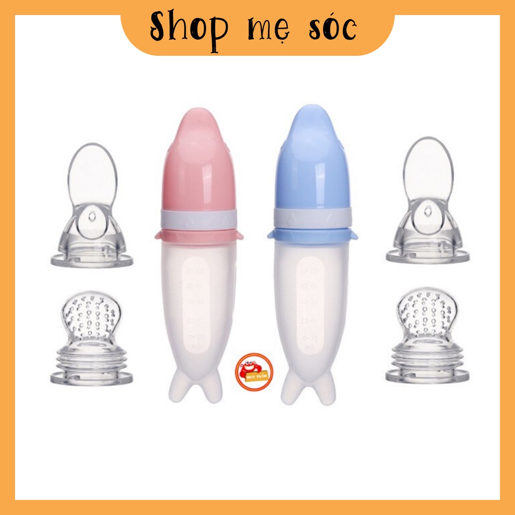Bình thìa ăn dặm silicon tặng kèm núm nhai chống hóc siêu mềm Sami Nhật Bản mesocshop
