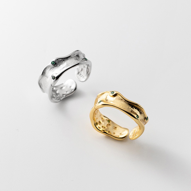 Nhẫn Hở Đính Đá Zircon Ngọc Lục Bảo Tròn Kiểu Vintage