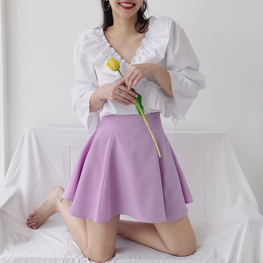 KIOBI - Chân váy Short Laluna form mini rã 7 mảnh, dáng váy ôm trên xòe dưới,eo lưng cao,vải cotton bố tím - KIV20121TIM