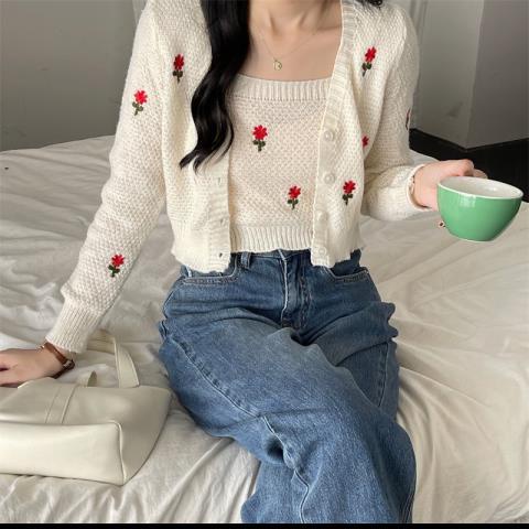 Bộ Áo Khoác Cardigan Dệt Kim + Áo Hai Dây Xinh Xắn Dành Cho Nữ  tao bao