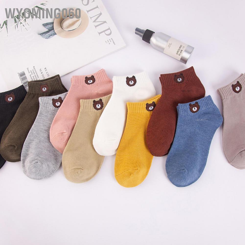 5 đôi Vớ nữ Màu đen trắng Phim hoạt hình dễ thương Phần mỏng Miệng nông Miệng thoáng khí Mềm mại Thoải mái mắt cá chân