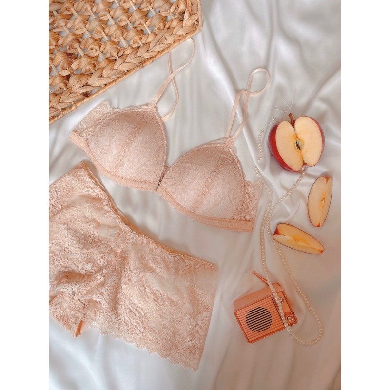 Set Bralette thiết kế Calee Ren màu nude không gọng có mút sexy