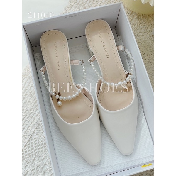 BEESHOES - SỤC NỮ DA MỀM MŨI NHỌN QUAI NGỌC - SỤC NỮ ĐẾ TRỤ CAO 3CM  CÓ SẴN MÀU ĐEN - KEM 211040