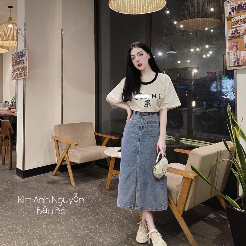 Chân váy bò denim 2 túi giả trước siêu hot #913