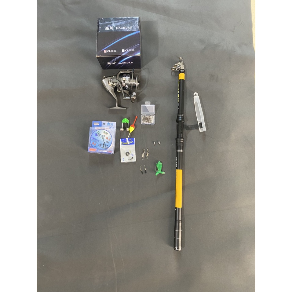 Bộ cần câu rút dài 3m6 máy 6000 inox kim loại cần tải cá 10kg phụ kiện 15 món y hình tay quay inox
