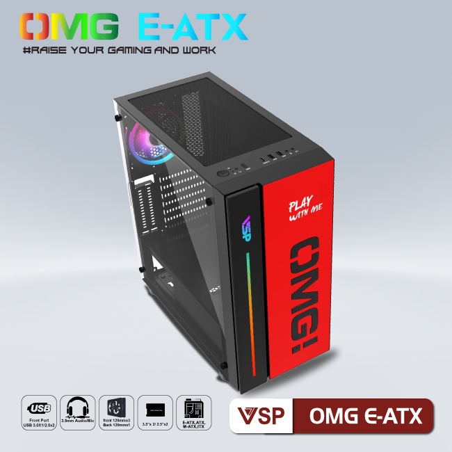 Vỏ Case máy tính VSP OMG E ATX LED Gaming (ĐỎ) - Hãng phân phối