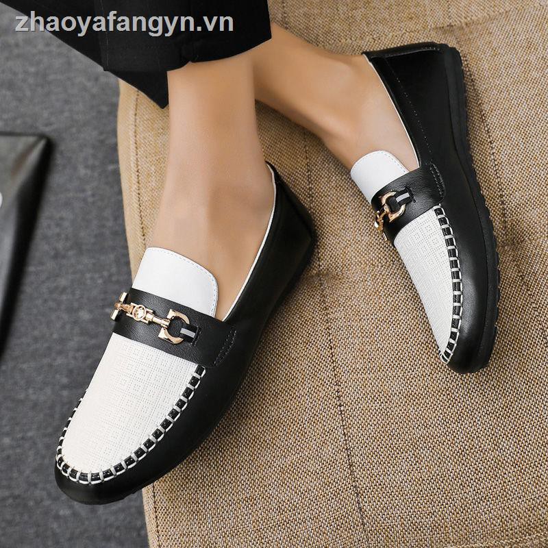 Giày lười-- Spring new men s casual peas shoes soft leather bottom driving all-match one pedal lazy trendy