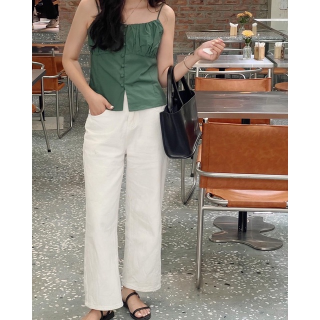 Nimi - Áo hai dây mảnh xếp ly ngực và 1 hàng cúc Luna lace slip blouse