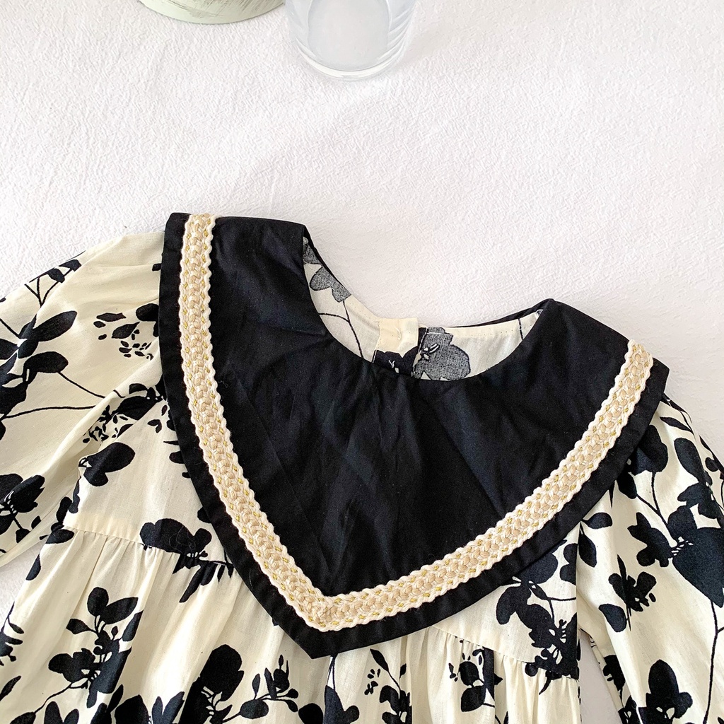 Áo Liền Quần Dài Tay Màu Đen In Hoa Thời Trang Mùa Thu Dành Cho Trẻ Nhỏ Mới Sinh