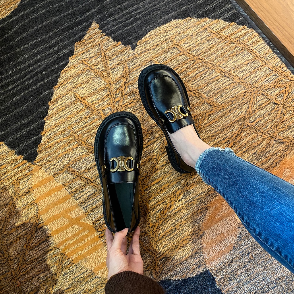 Giày Da Lót Nhung Dày Dặn Phong Cách Thời Trang Anh Quốc 2021 Dành Cho Nữ
