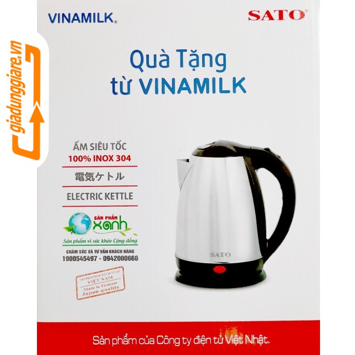 (Chính hãng) ẤM SIÊU TỐC SATO 1800ml INOX 2 lớp công xuất 1500W Hàng cao cấp công nghệ NHẬT BẢN - giadunggiare,vn