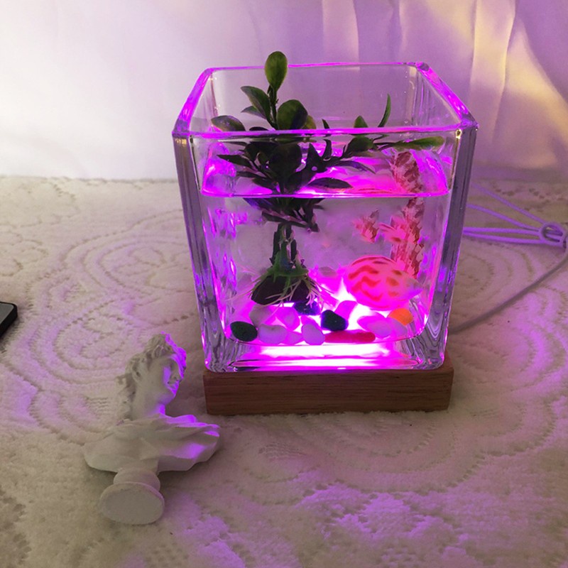 Đế đèn LED hình vuông bằng gỗ dùng để trưng bày đồ trang trí nghệ thuật bằng pha lê thủy tinh nhựa resin handmade