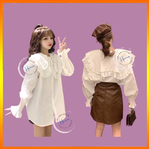 Áo Sơ Mi Trắng Nữ Cổ Bèo 2 Tầng Cách Điệu Tay Bồng Bo Chun Điệu Đà Nữ Tính Hanva