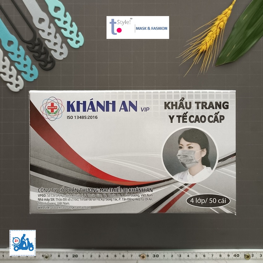 [Đại lý chính thức] Hộp khẩu trang y tế Khánh An 50 cái 4 lớp kháng khuẩn màu xám