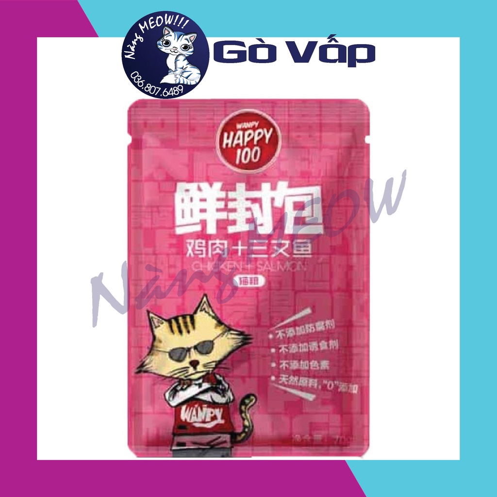 Pate Wanpy Happy100 Gói 70g, Thức ăn ướt, Pate dinh dưỡng cho mèo