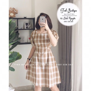 ĐẦM CARO CỔ U TAY PHỒNG