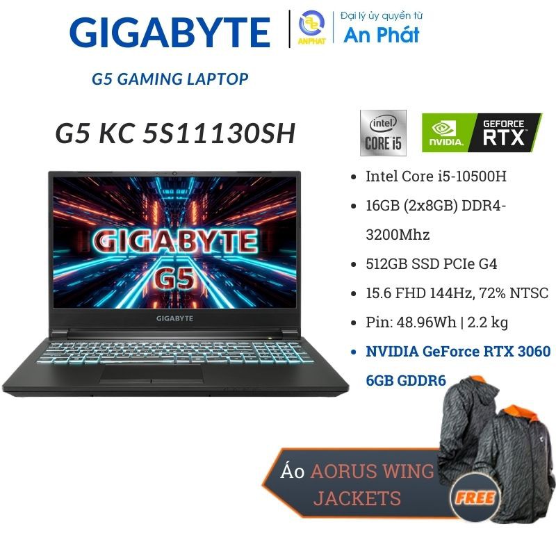 Laptop Gigabyte G5 KC 5S11130SH (Core i5-10500H | 16GB | 512GB | RTX 3060 6GB | 15.6 inch FHD | Win 10 | Đen)