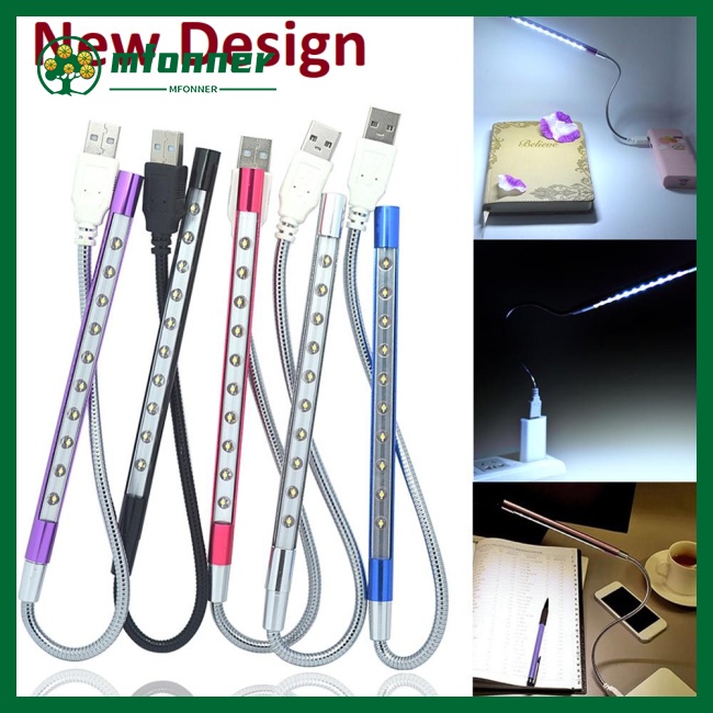 Đèn Led Đọc Sách 10 Bóng Led Vỏ Kim Loại Sạc Usb Mềm Mại Xoay 360 Độ