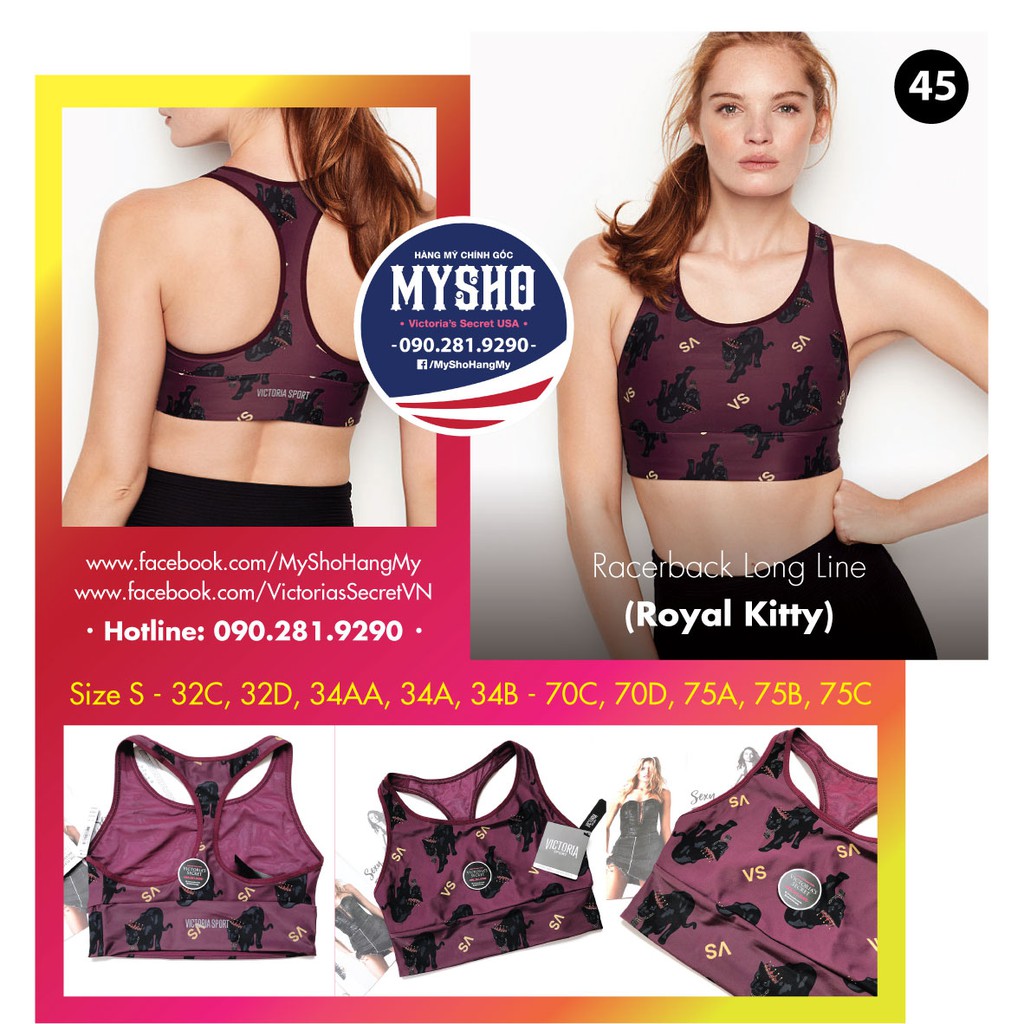 Áo lót thể thao (45) Royal Kitty, màu đỏ phối hình báo cực xinh, không mút, hàng nhập Victoria's Secret, Size S