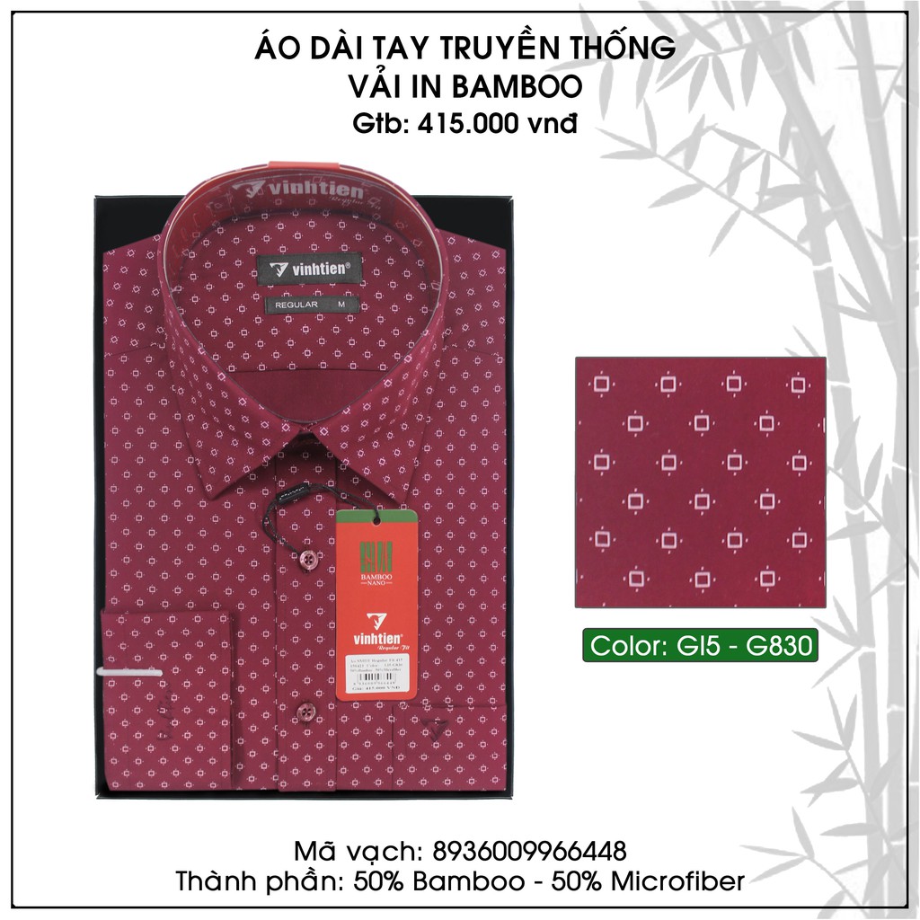 Áo Sơ Mi Họa Tiết Dài Tay Bamboo Classic 415 Vĩnh Tiến