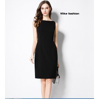 Đầm liền công sở thanh lịch thiết kế cổ thuyền sát nách