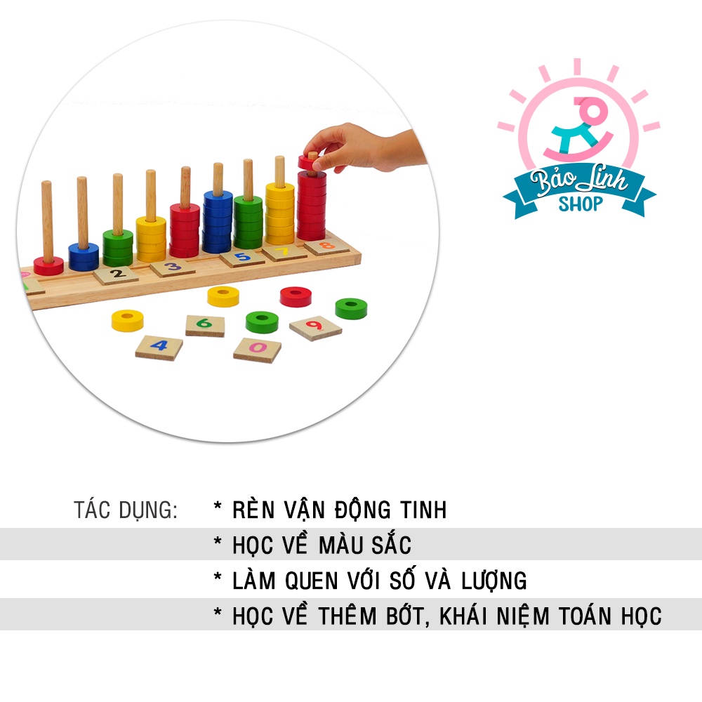 Đồ chơi toán học cho bé 2-3 tuổi - Cọc học số và lượng - CHÍNH HÃNG Winwintoy